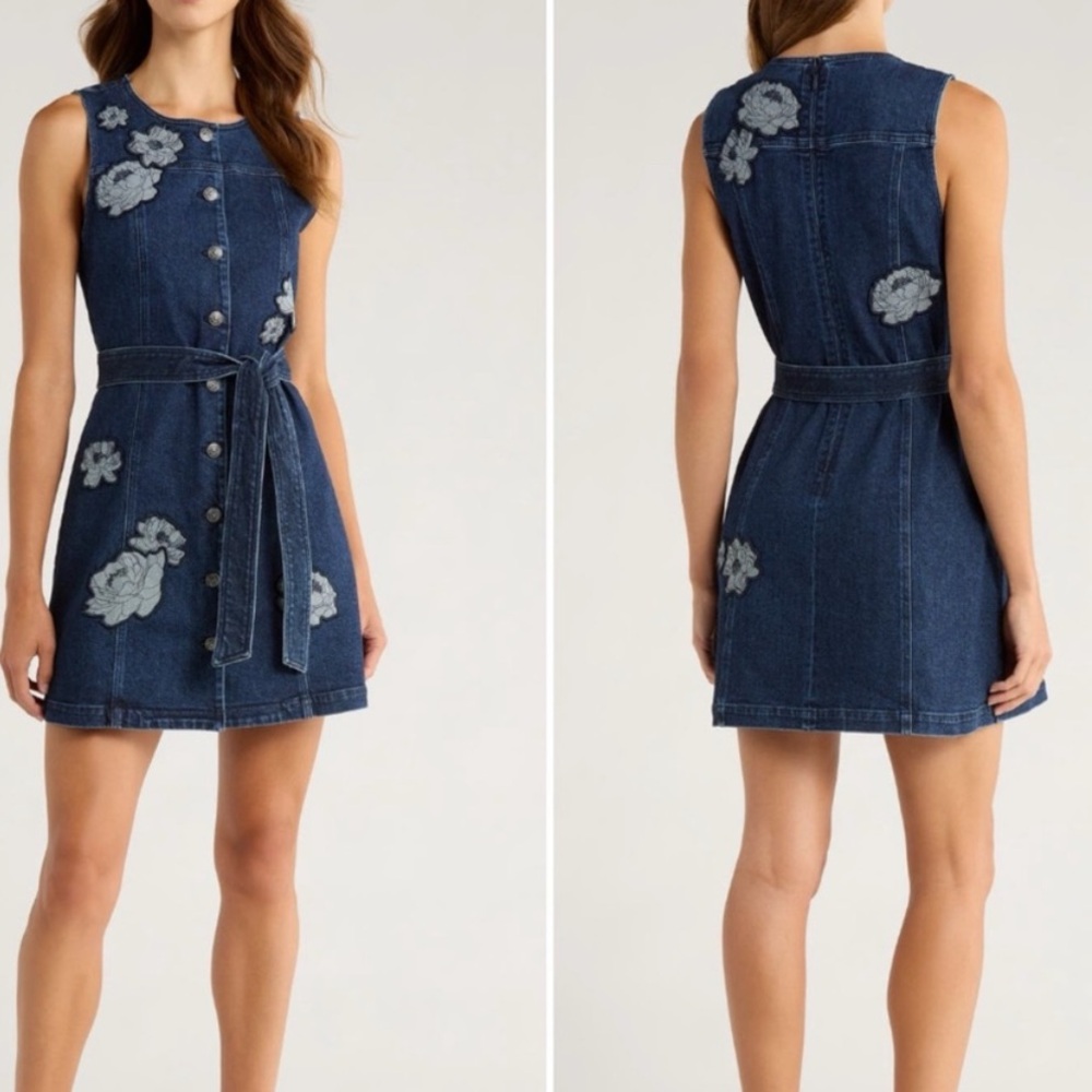 Cinq a sept Marsha Floral Appliqué Tie Waist
Denim Dress